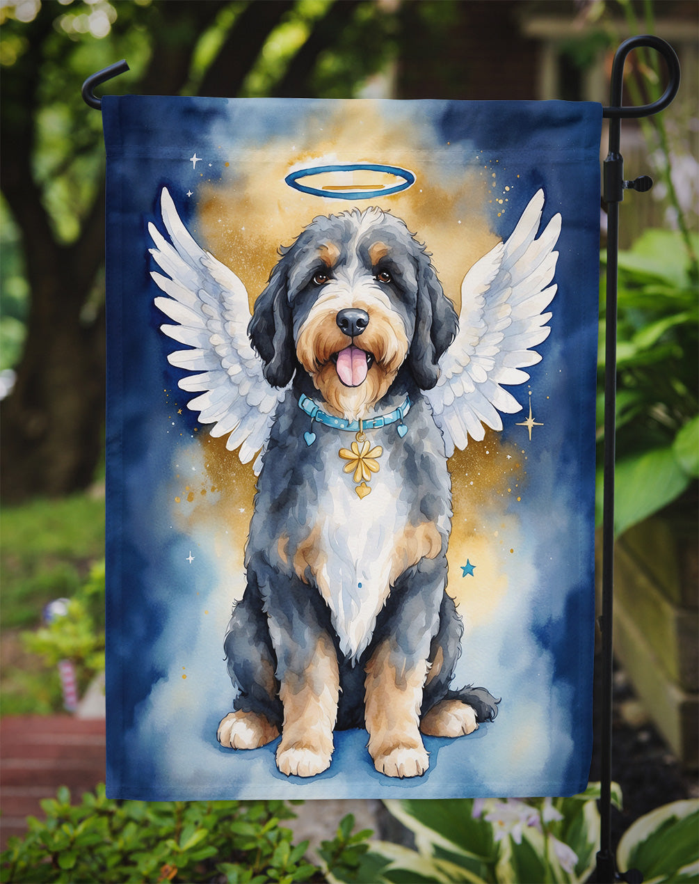 Bernedoodle My Angel Garden Flag