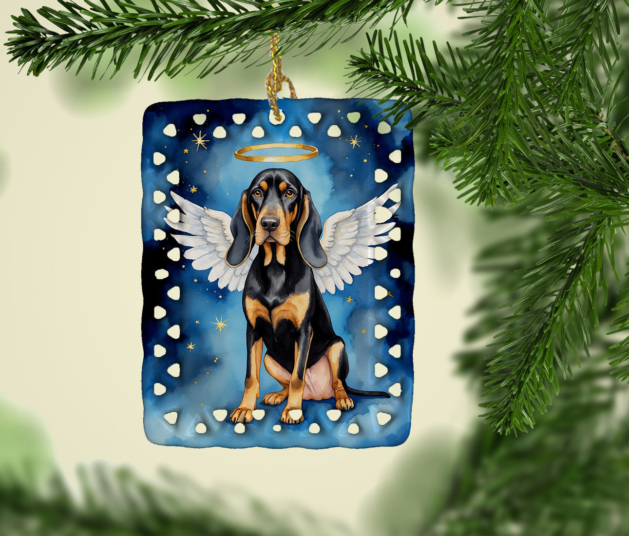 Black and Tan Coonhound My Angel Porcelain Ornament