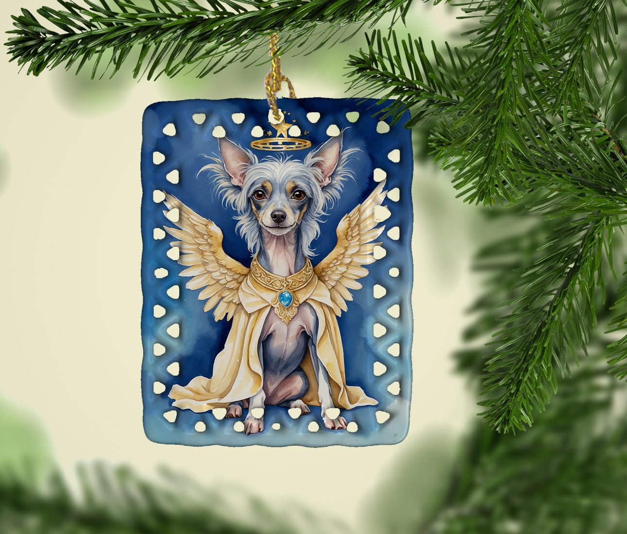 Chinese Crested My Angel Porcelain Ornament