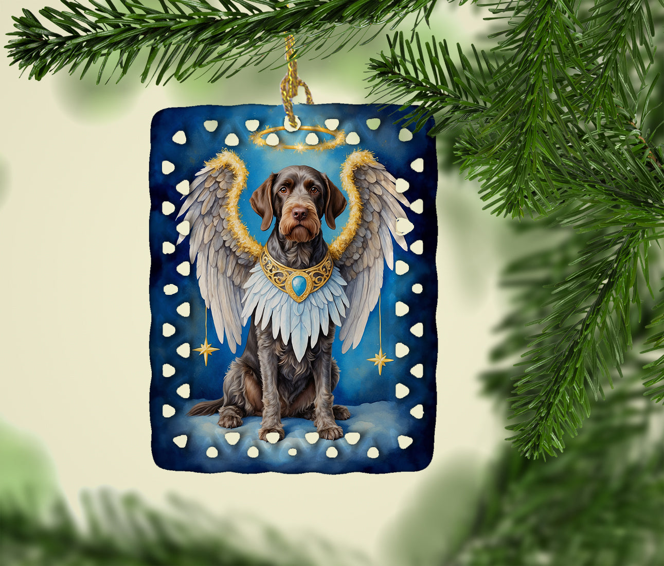 German Wirehaired Pointer My Angel Porcelain Ornament