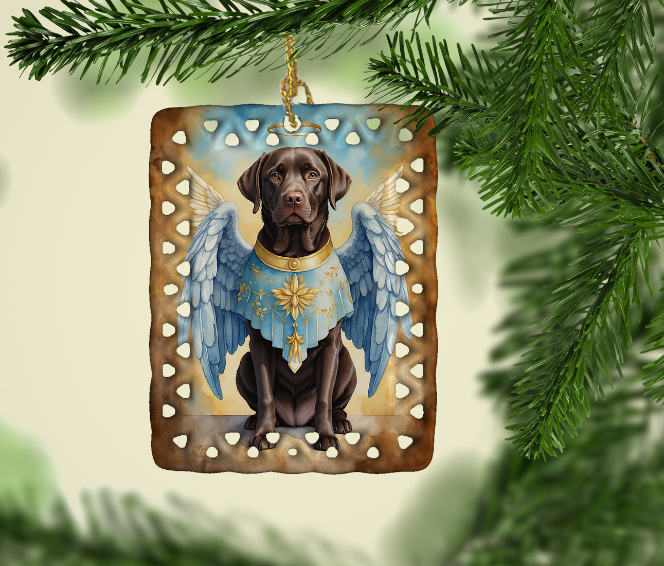 Chocolate Labrador Retriever My Angel Porcelain Ornament