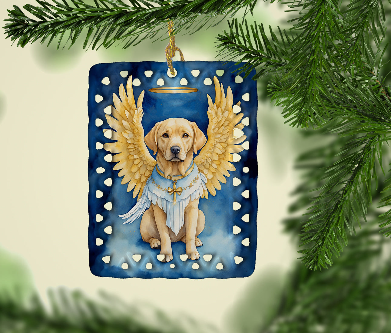 Yellow Chocolate Labrador Retriever My Angel Porcelain Ornament