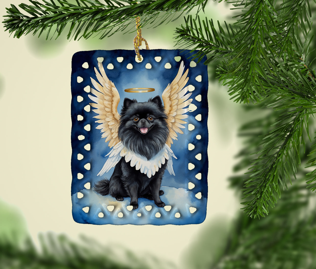 Black Pomeranian My Angel Porcelain Ornament