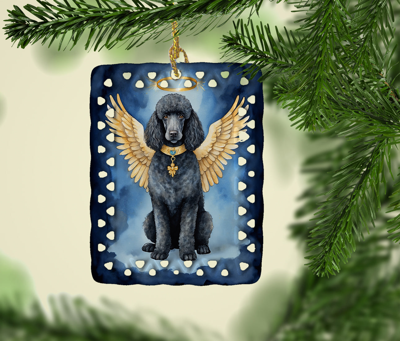 Black Poodle My Angel Porcelain Ornament