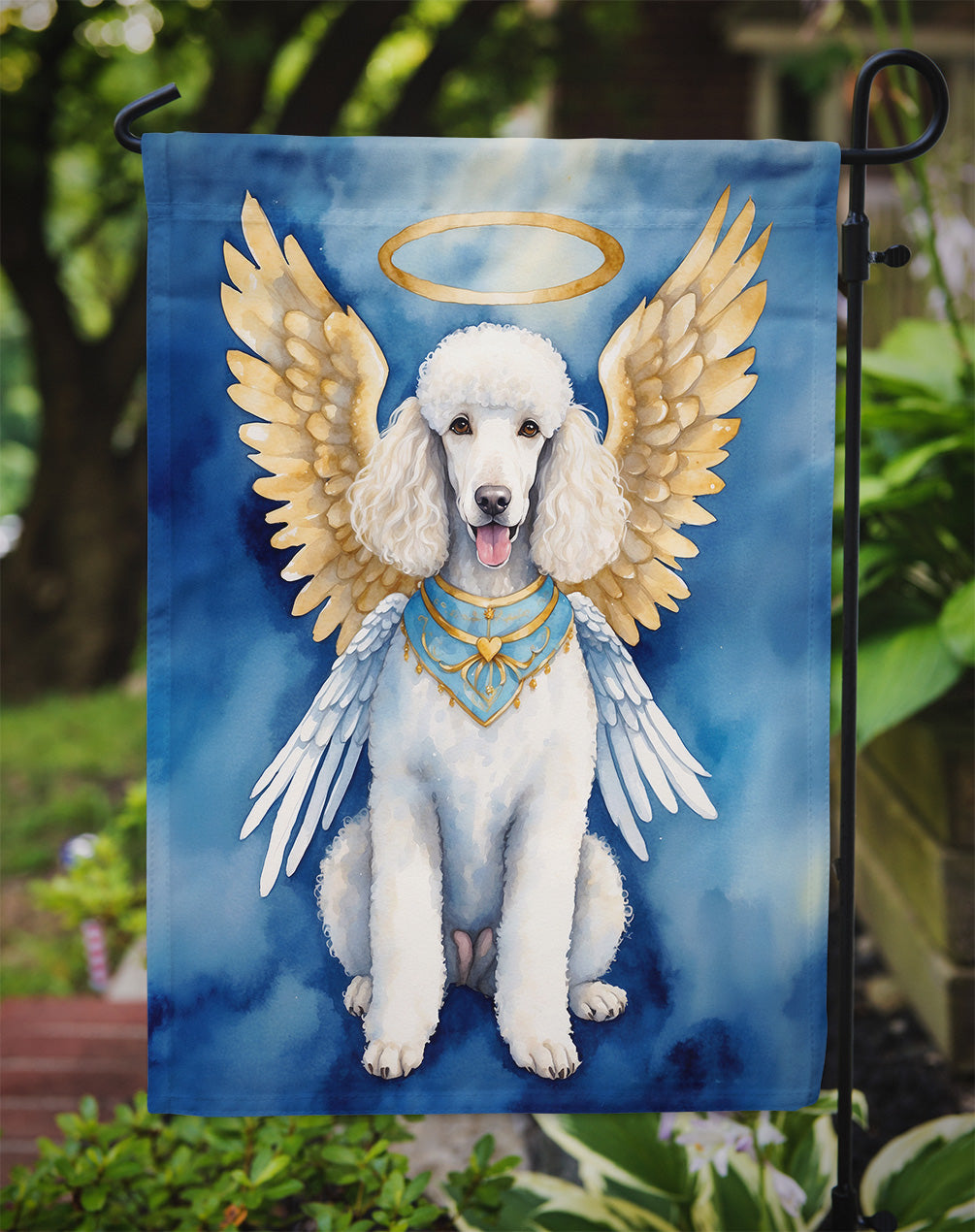 White Poodle My Angel Garden Flag