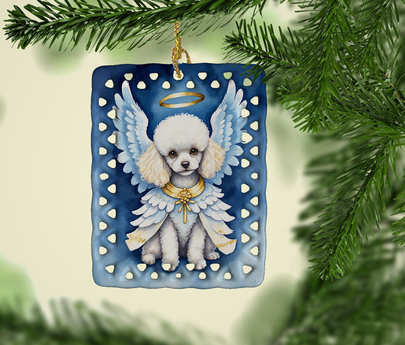 White Poodle My Angel Porcelain Ornament