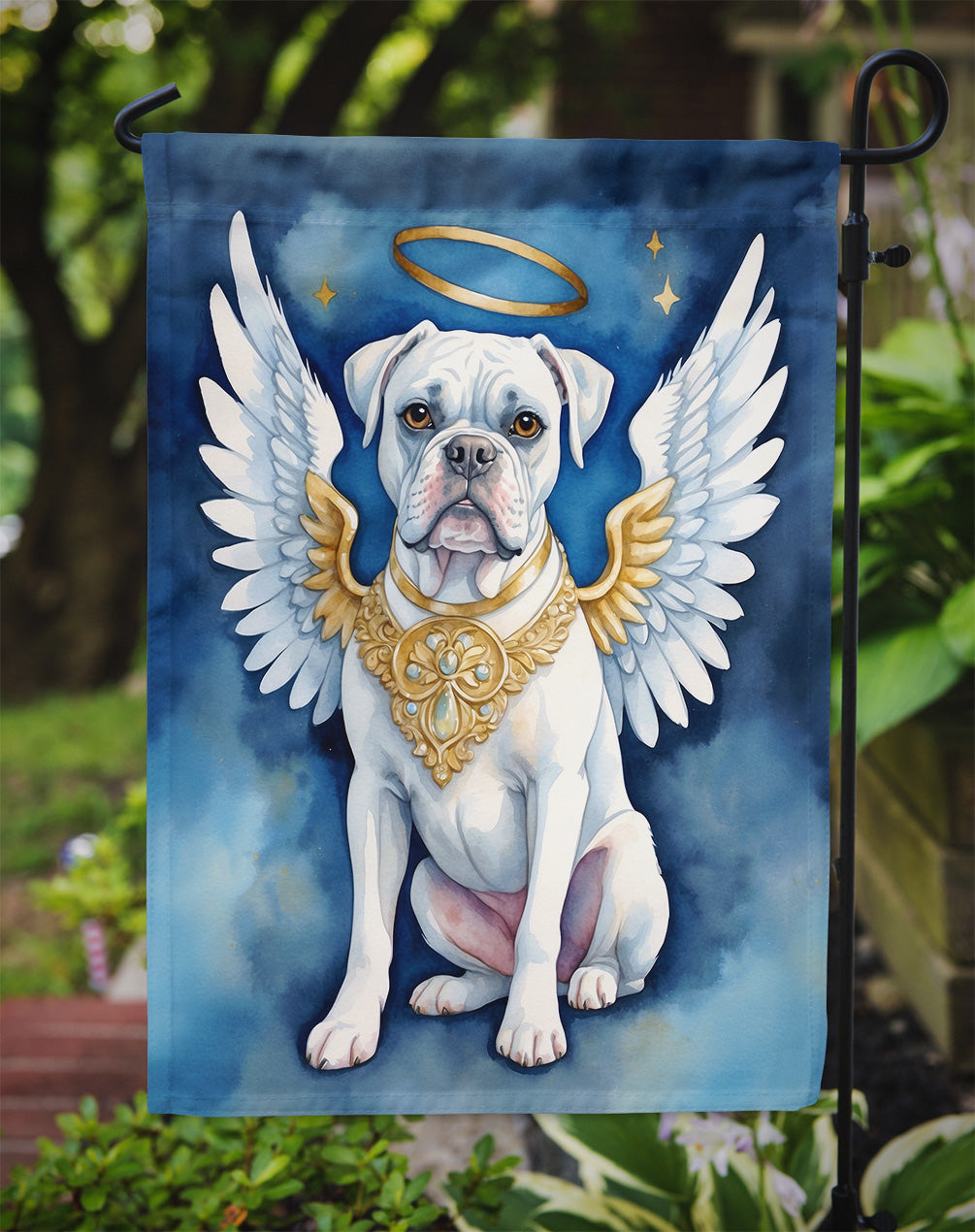 White Boxer My Angel Garden Flag