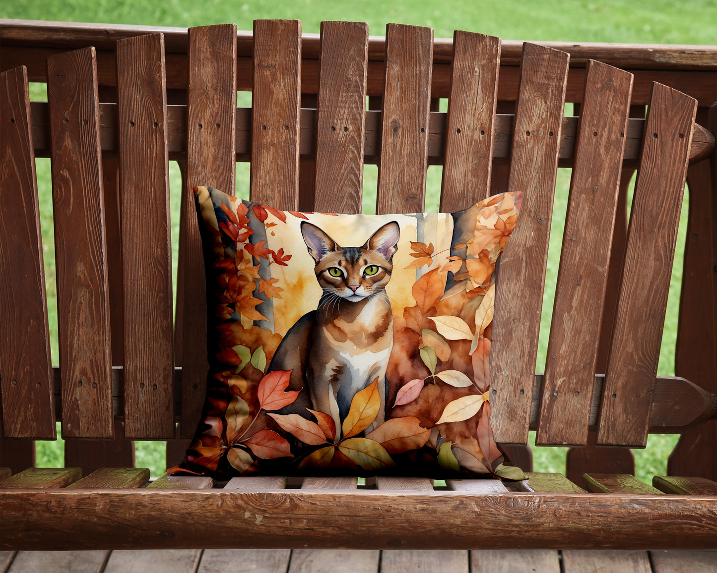 Abyssinian Cat in Fall Leaves Throw Pillow