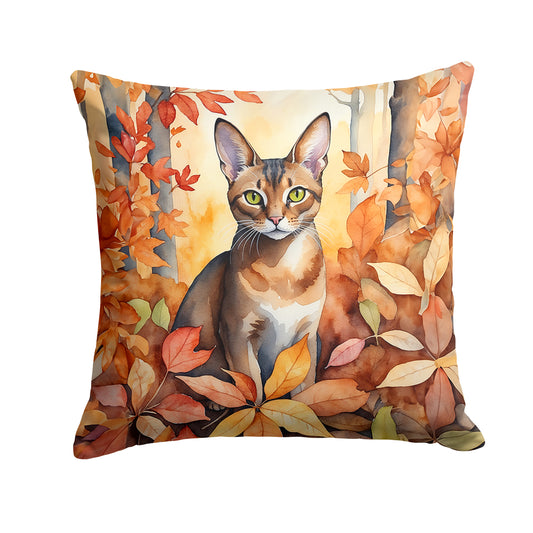 Buy this Abyssinian Cat in Fall Leaves Throw Pillow