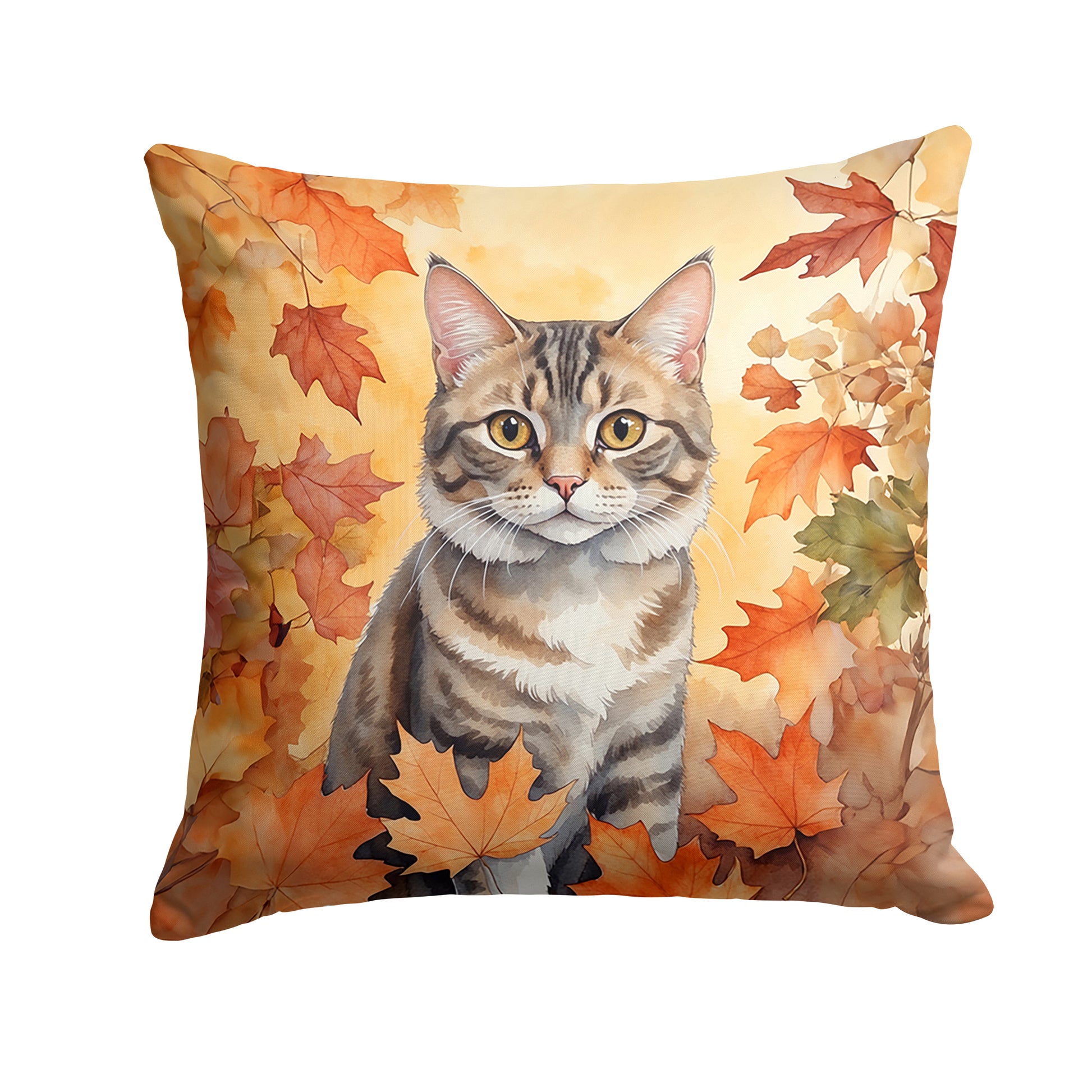 Buy this American Bobtail Cat in Fall Leaves Throw Pillow