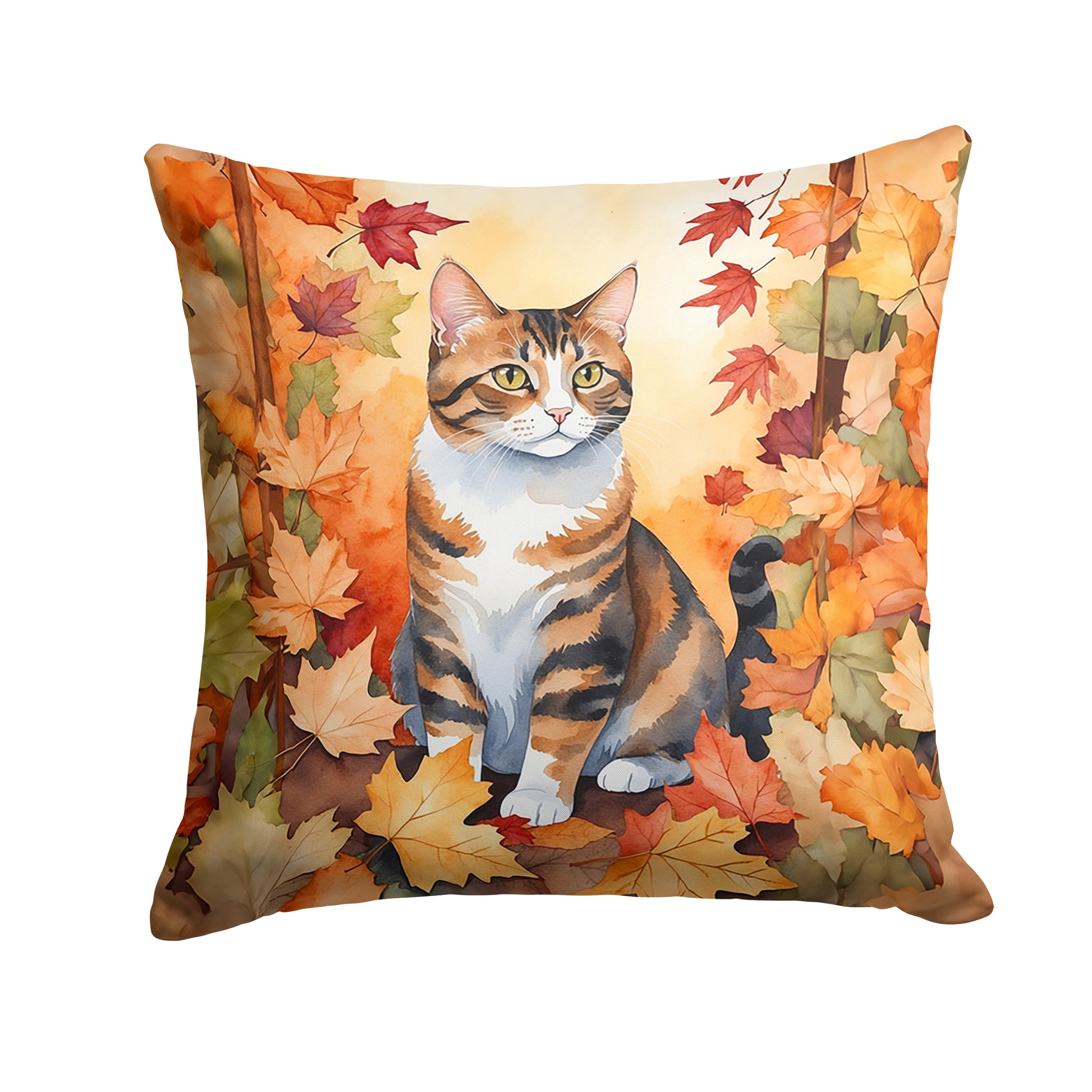 Buy this American Polydactyl Cat in Fall Leaves Throw Pillow