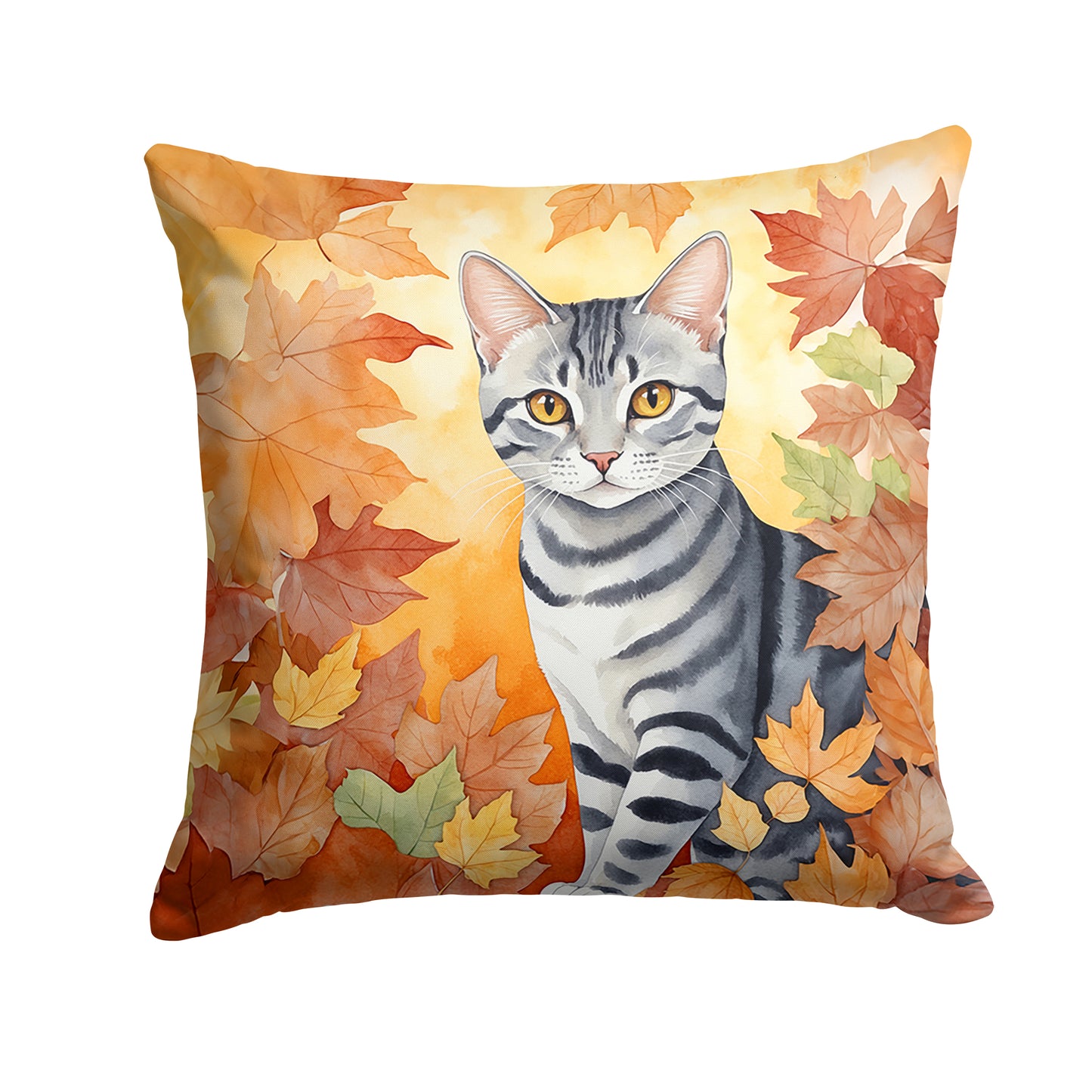 Buy this American Shorthair Cat in Fall Leaves Throw Pillow