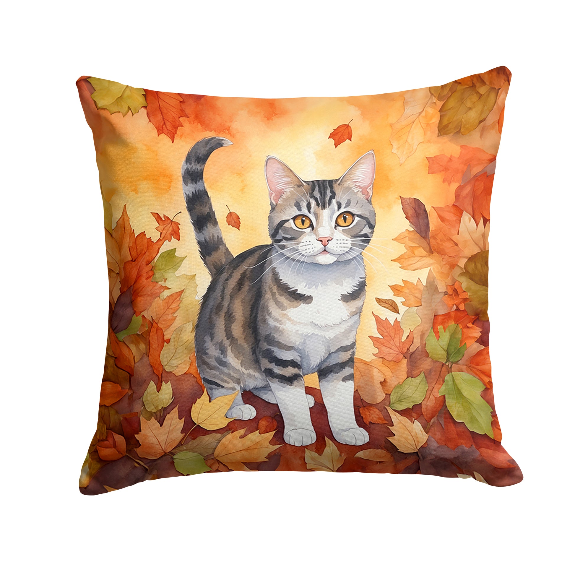 Buy this American Wirehair Cat in Fall Leaves Throw Pillow