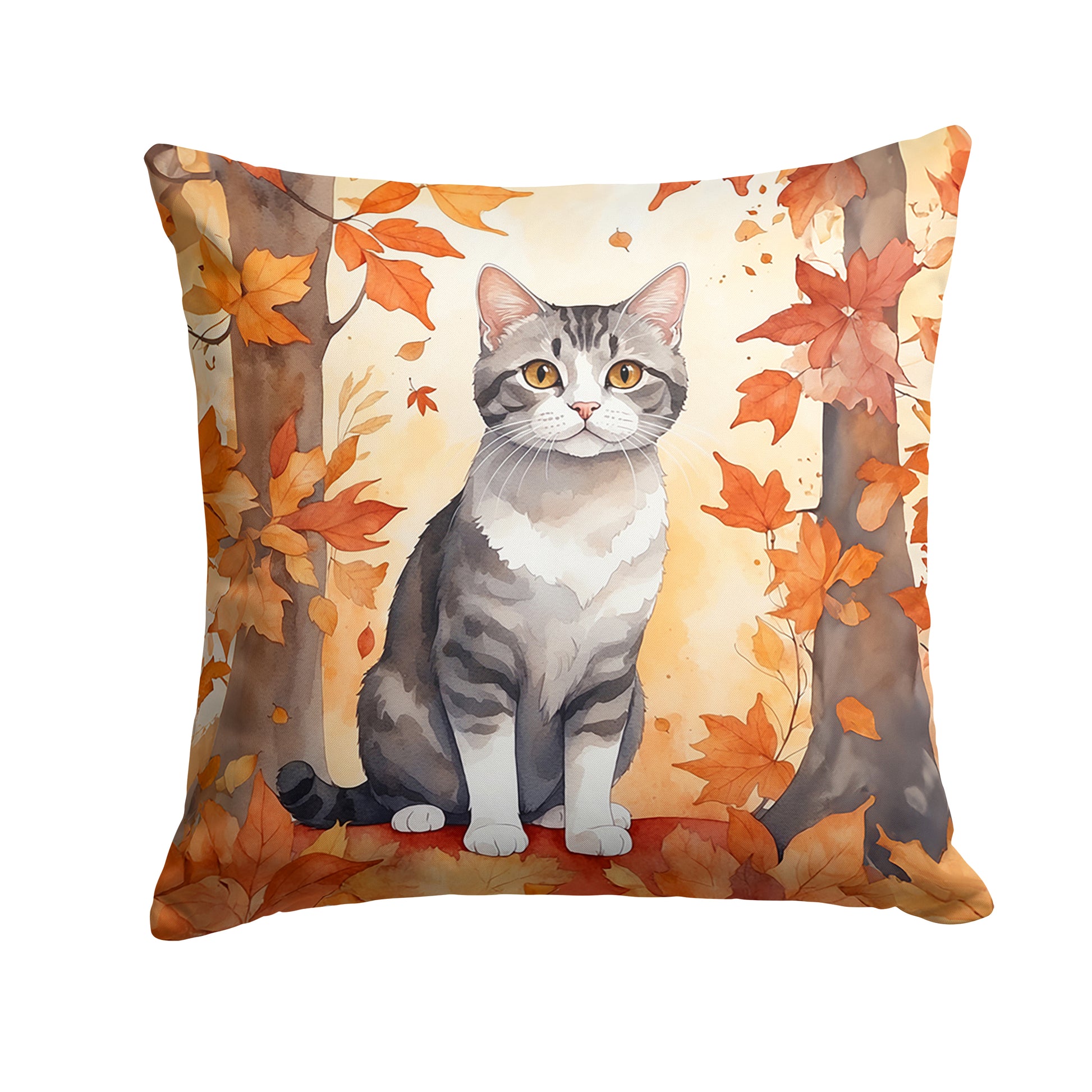 Buy this American Wirehair Cat in Fall Leaves Throw Pillow