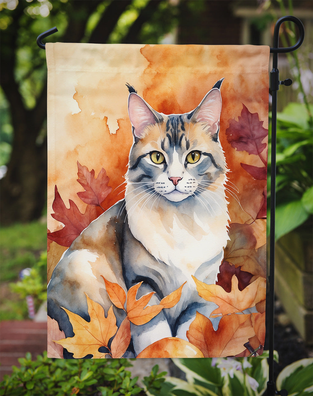 Aphrodite Giant Cat in Fall Leaves Garden Flag