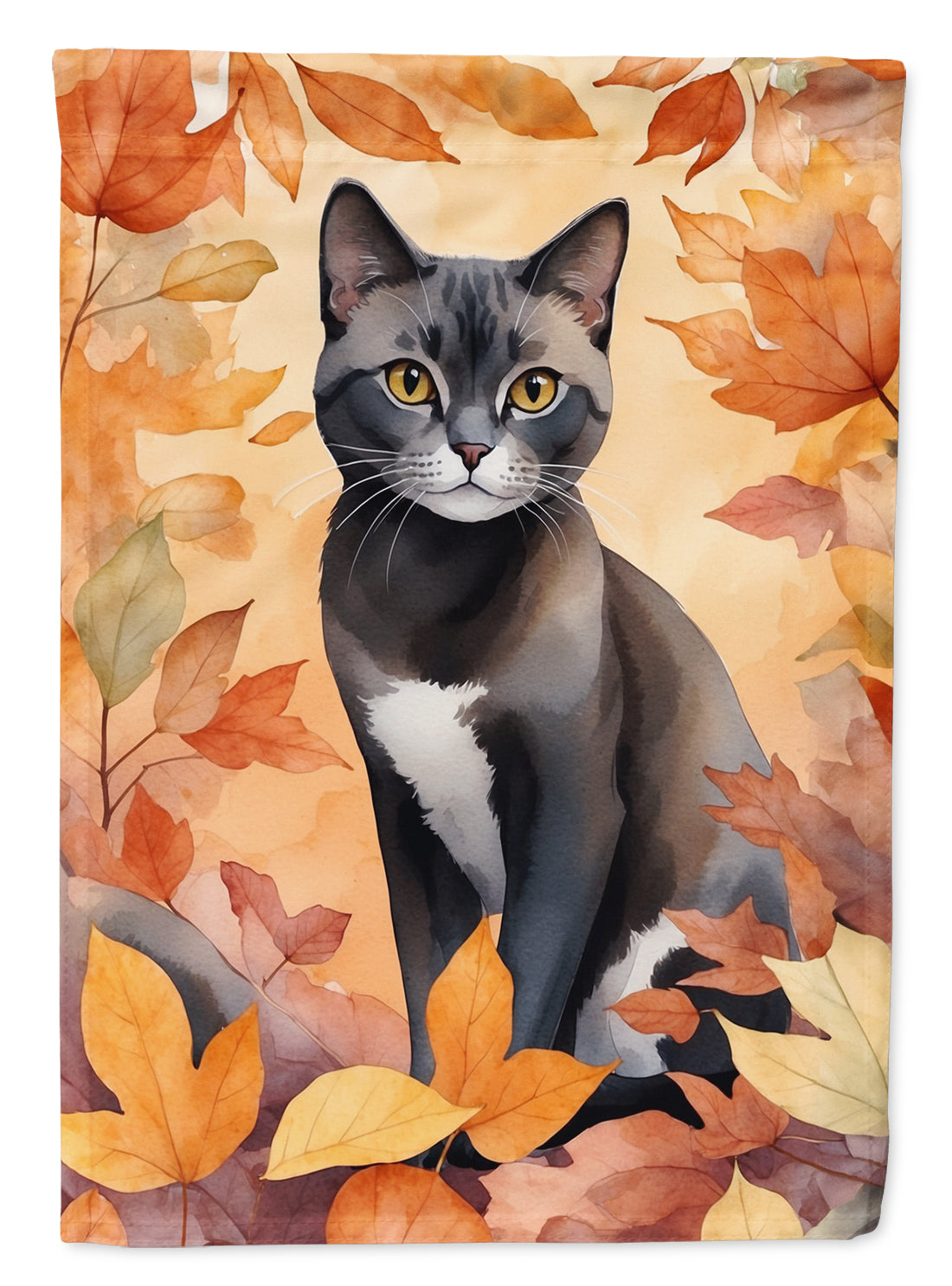 Buy this Asian Cat in Fall Leaves House Flag