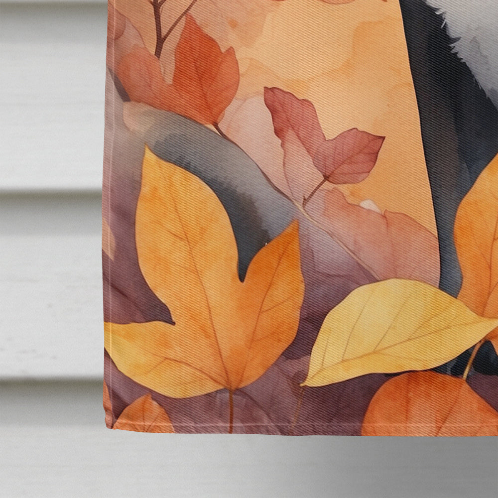 Asian Cat in Fall Leaves House Flag