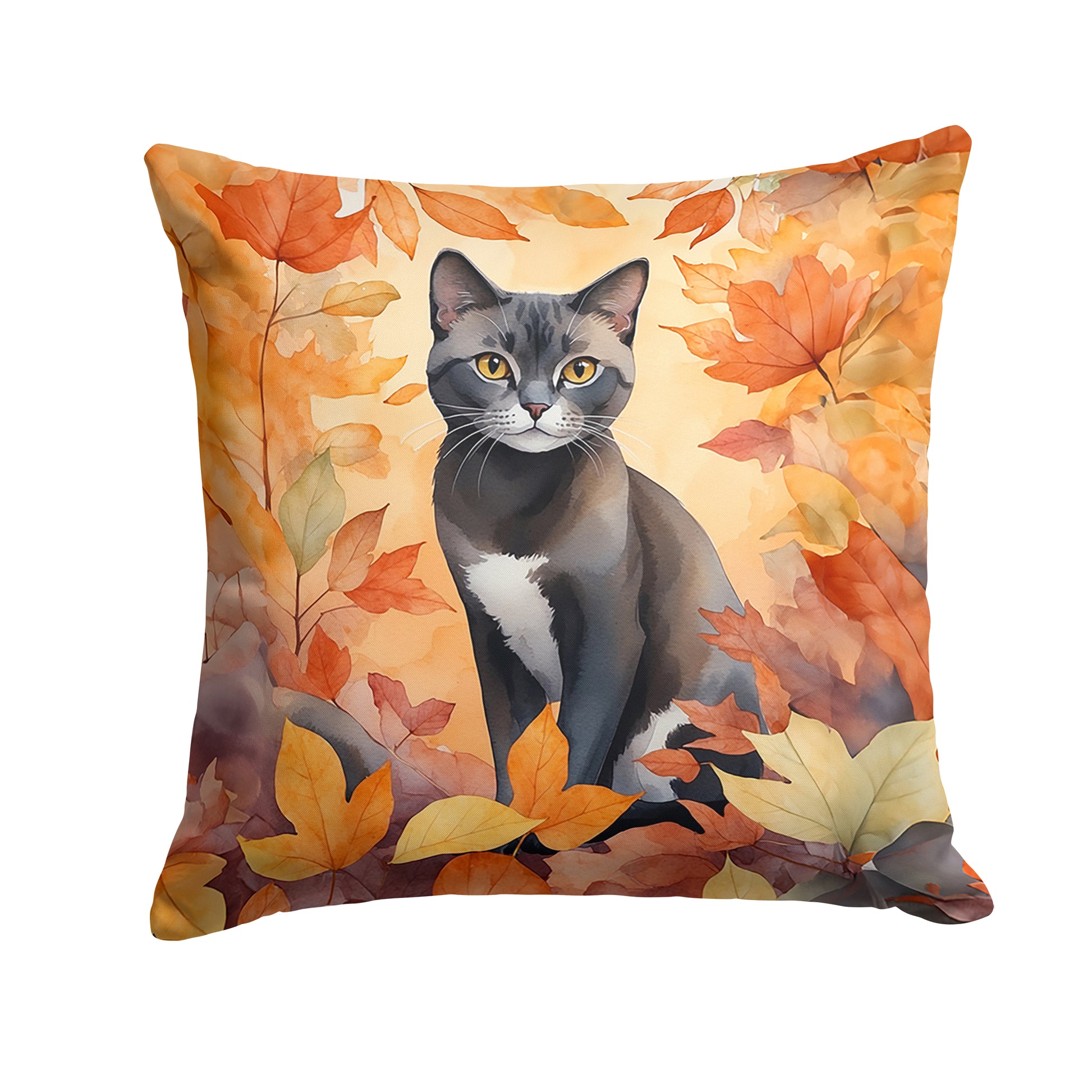 Buy this Asian Cat in Fall Leaves Throw Pillow