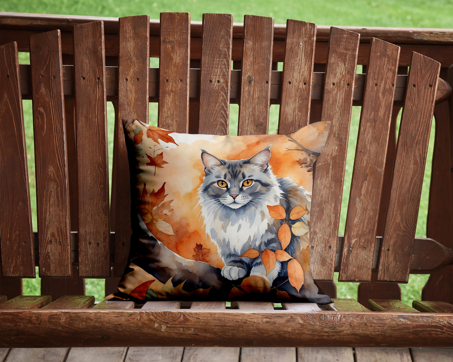 Australian Mist Cat in Fall Leaves Throw Pillow