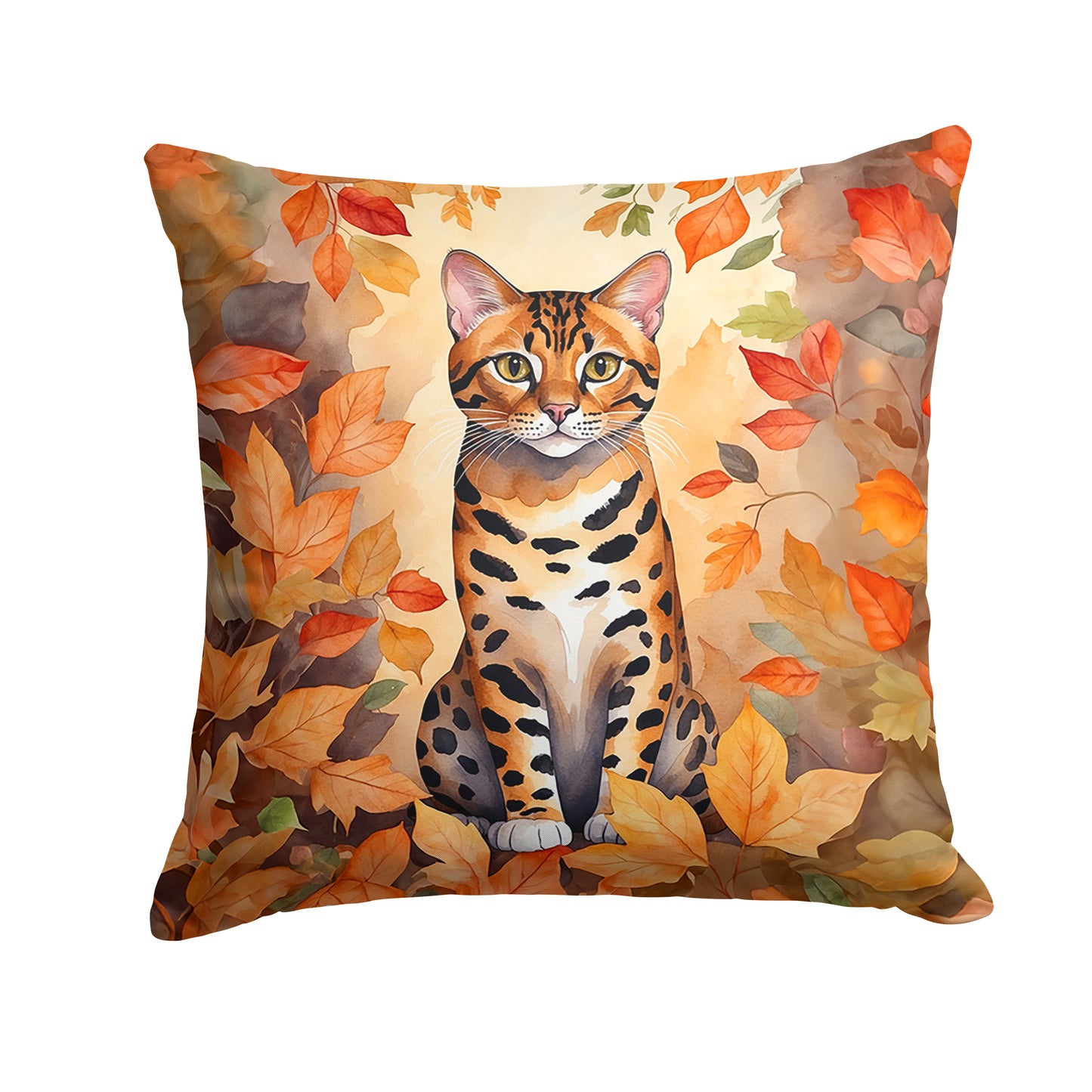 Buy this Bengal Cat in Fall Leaves Throw Pillow