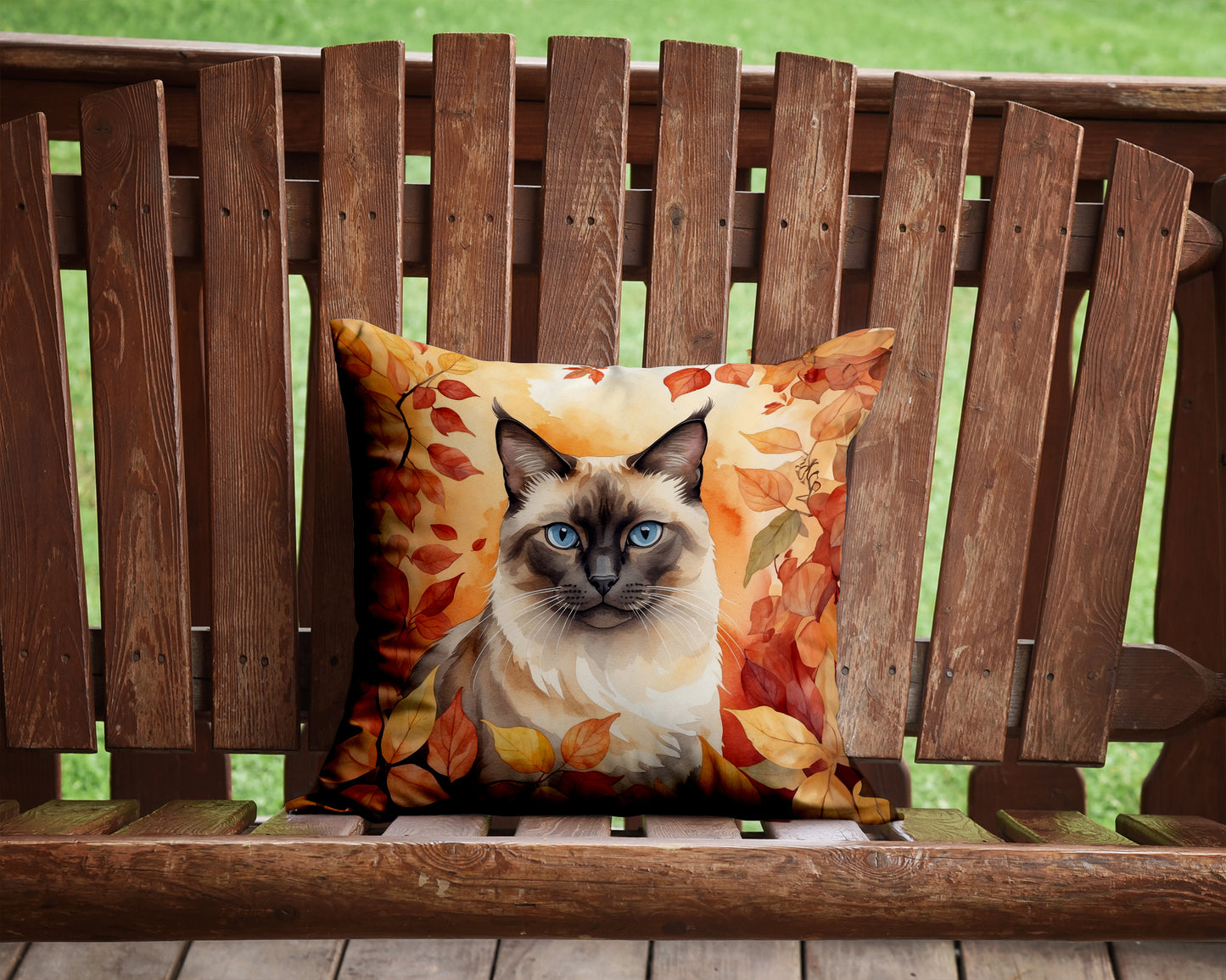 Birman Cat in Fall Leaves Throw Pillow