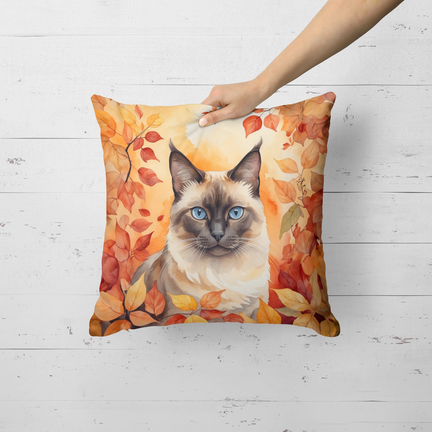 Birman Cat in Fall Leaves Throw Pillow