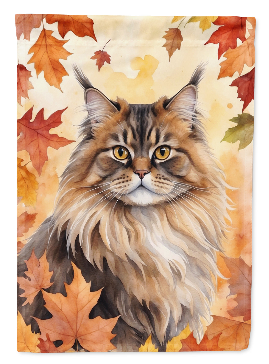 Buy this British Longhair Cat in Fall Leaves House Flag