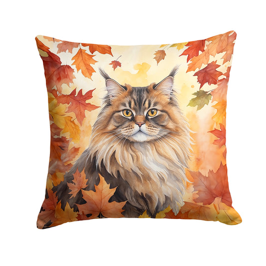 Buy this British Longhair Cat in Fall Leaves Throw Pillow