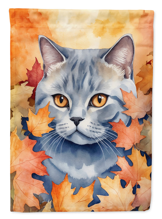 Buy this British Shorthair Cat in Fall Leaves Garden Flag