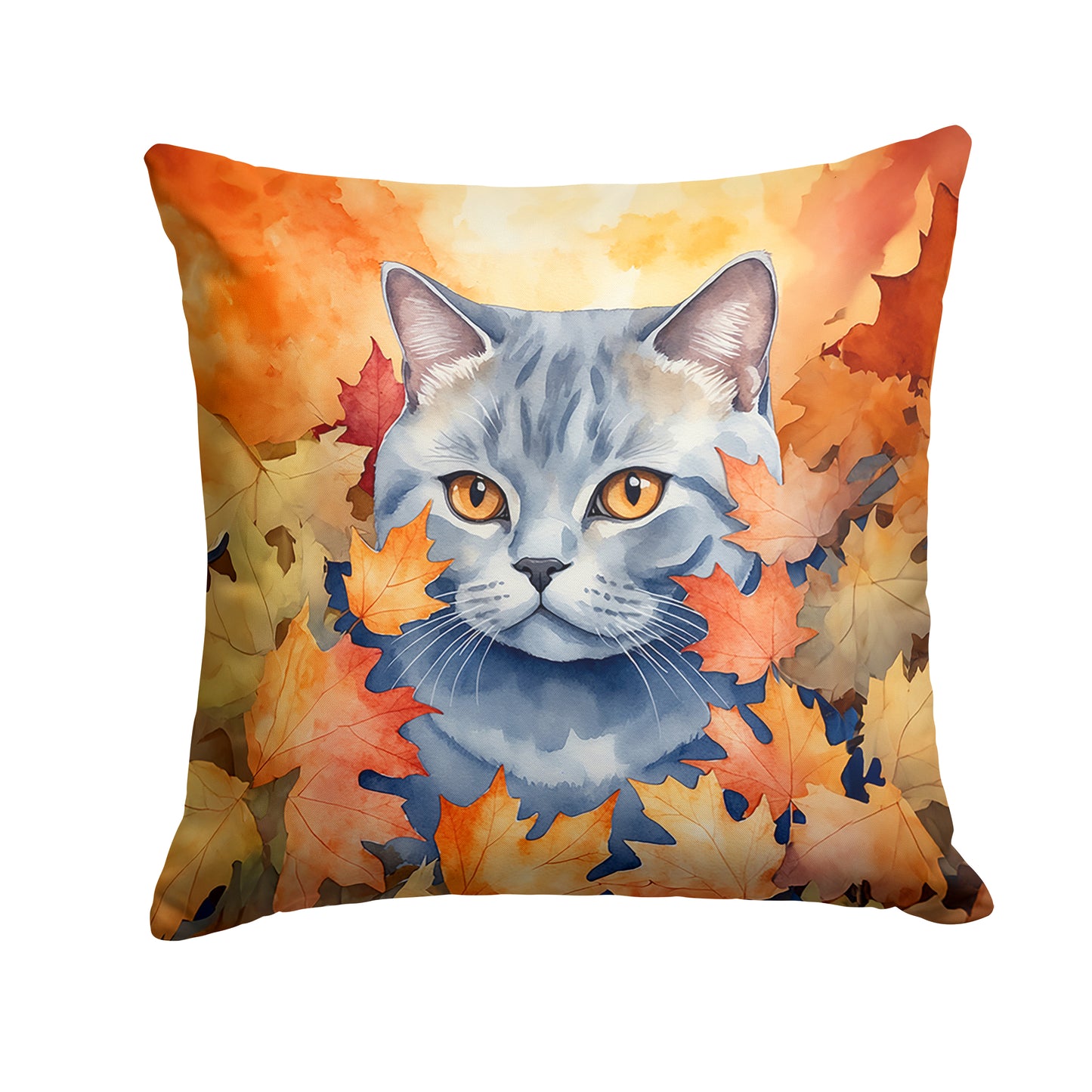 Buy this British Shorthair Cat in Fall Leaves Throw Pillow