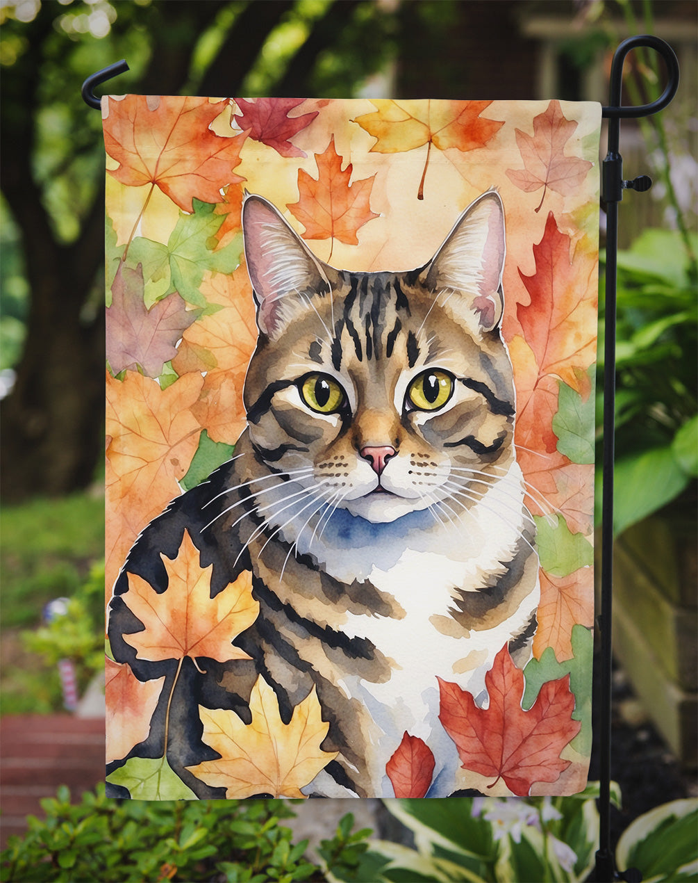 California Spangled Cat in Fall Leaves Garden Flag
