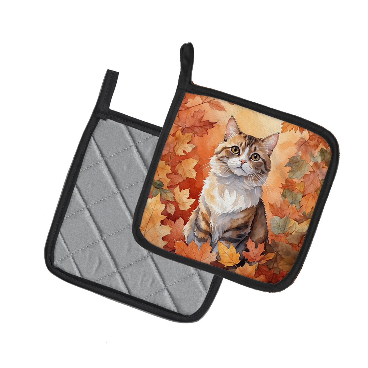 Chantilly Tiffany Cat in Fall Leaves Pair of Pot Holders