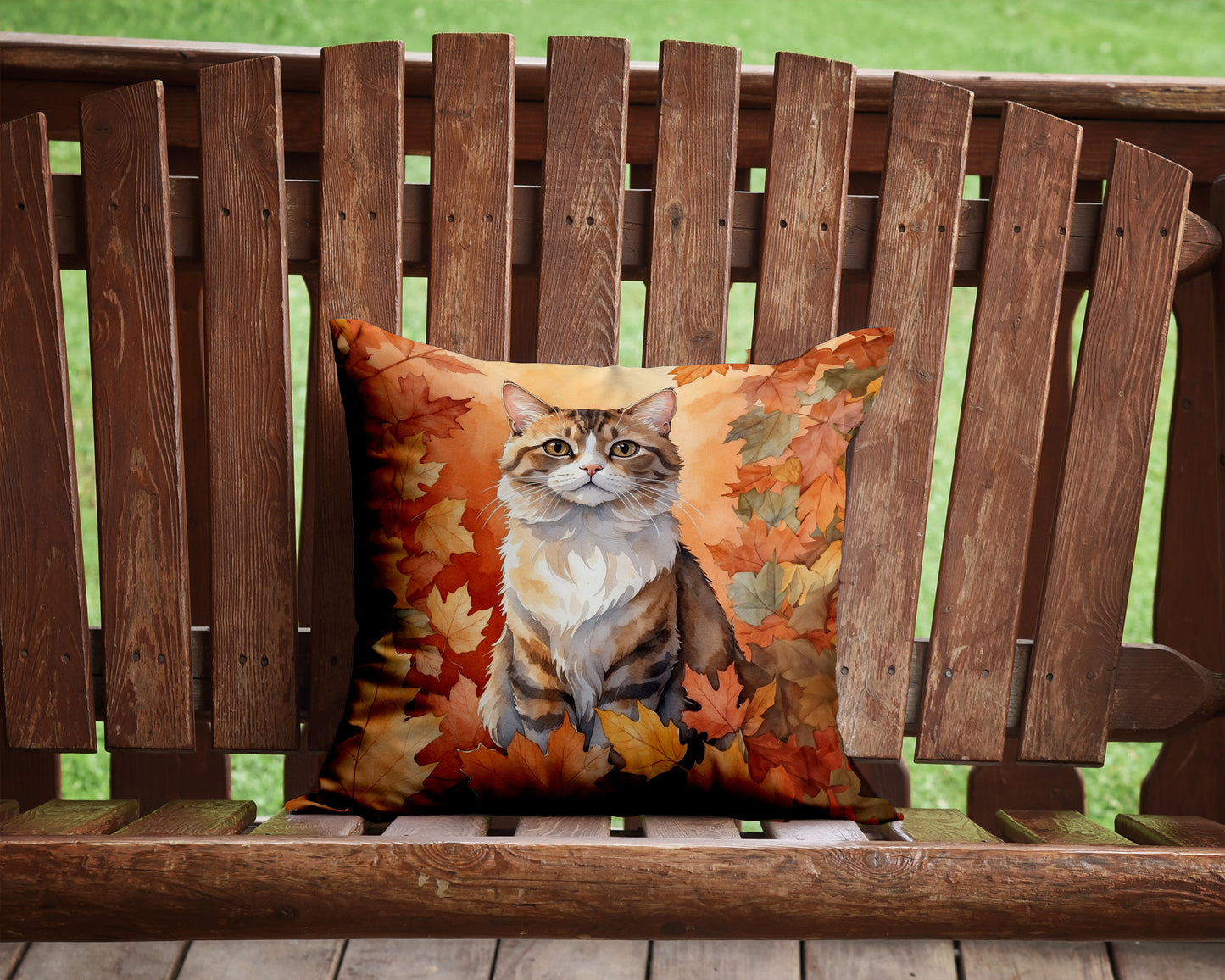 Chantilly Tiffany Cat in Fall Leaves Throw Pillow