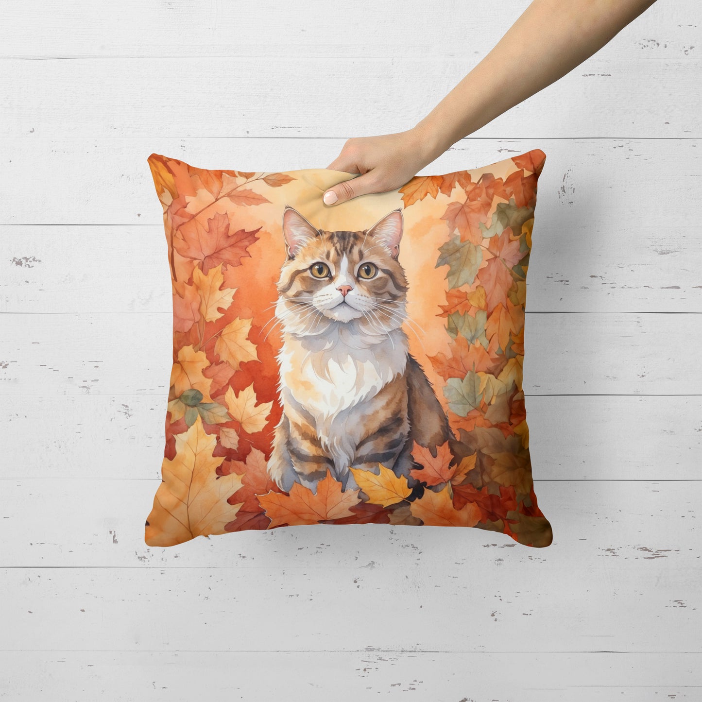 Chantilly Tiffany Cat in Fall Leaves Throw Pillow