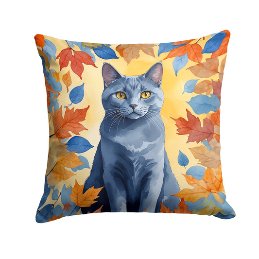 Buy this Chartreux Cat in Fall Leaves Throw Pillow