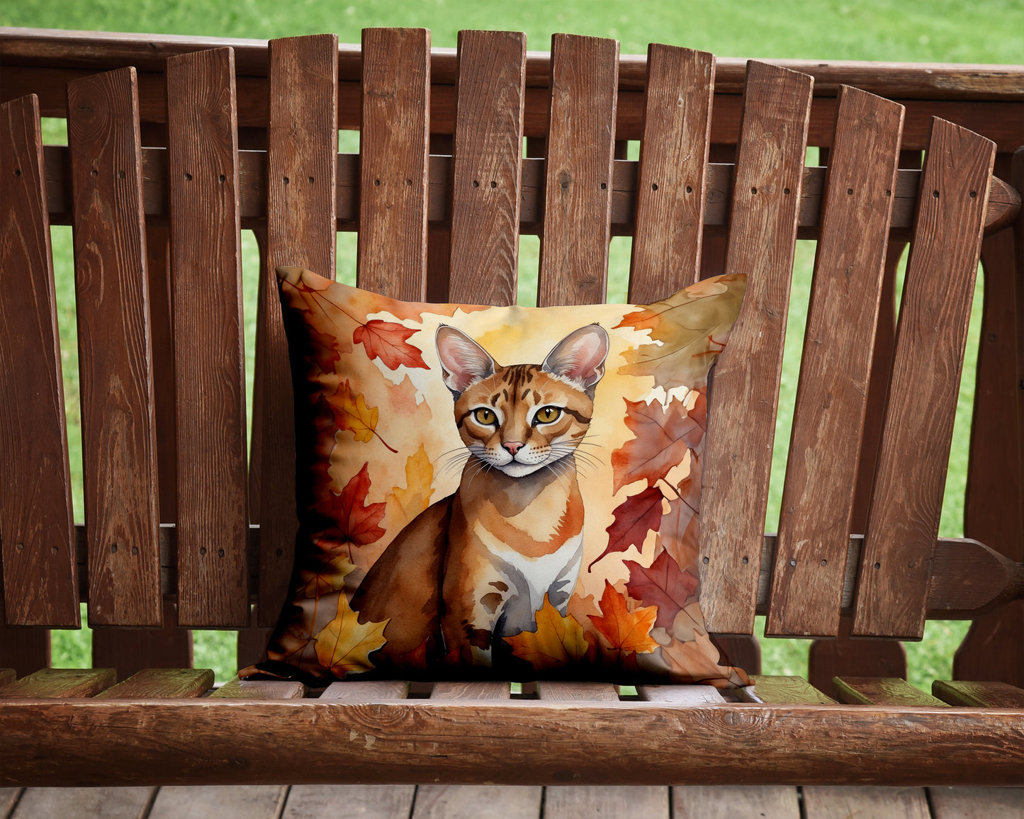 Chausie Cat in Fall Leaves Throw Pillow