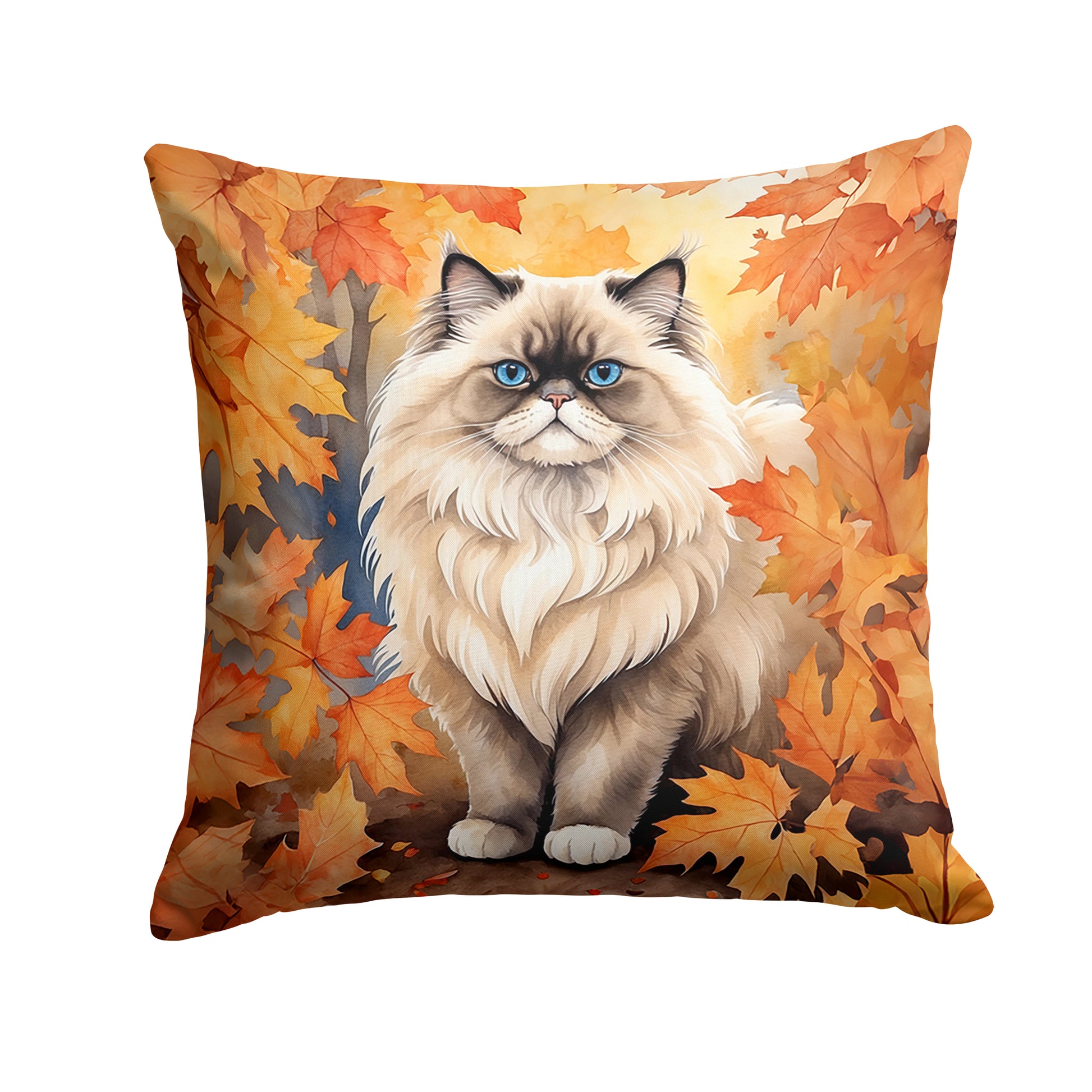 Buy this Colorpoint Longhair Cat in Fall Leaves Throw Pillow