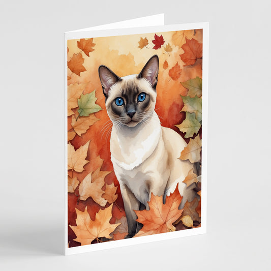 Buy this Colorpoint Shorthair Cat in Fall Leaves Greeting Cards Pack of 8