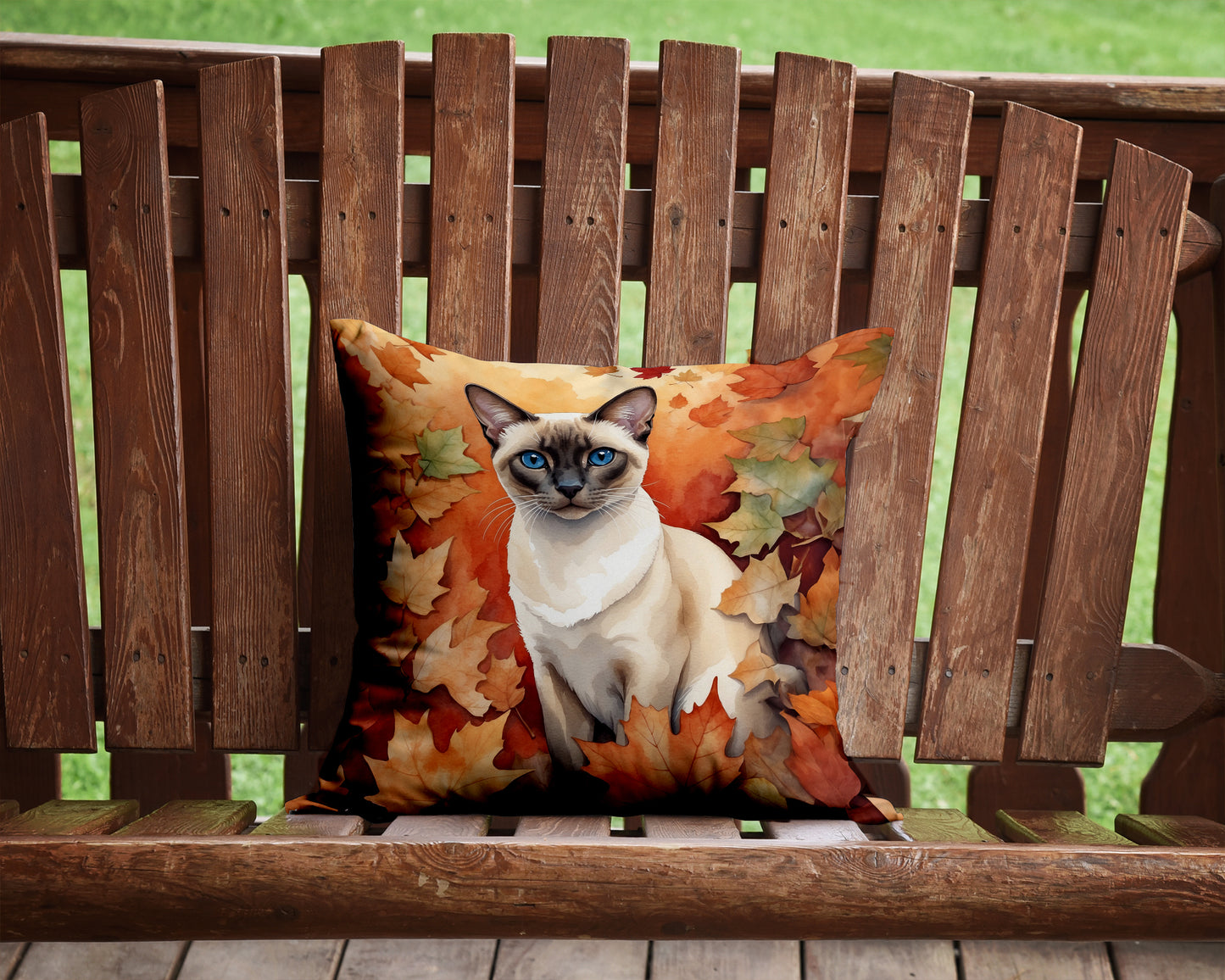 Colorpoint Shorthair Cat in Fall Leaves Throw Pillow