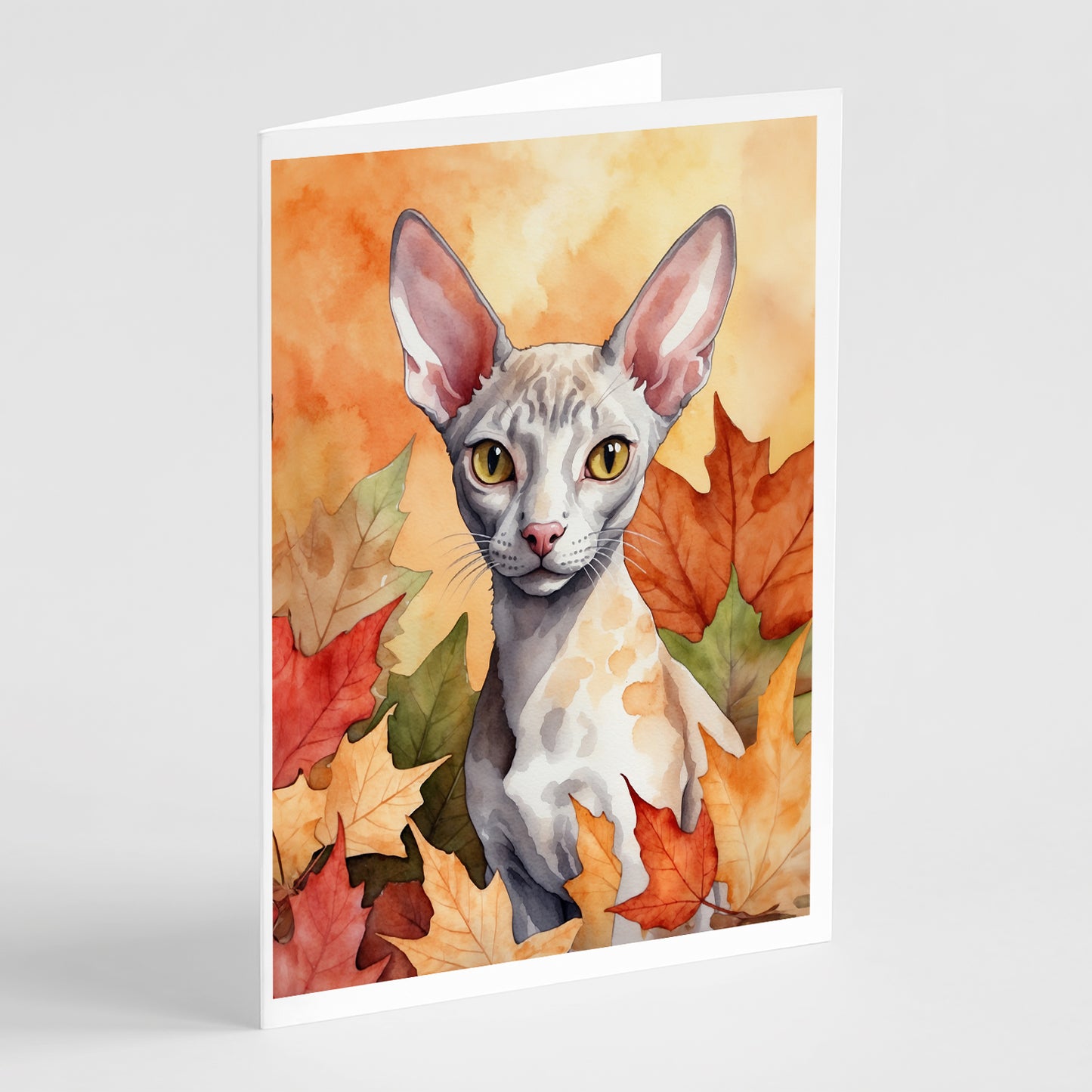 Buy this Cornish Rex Cat in Fall Leaves Greeting Cards Pack of 8