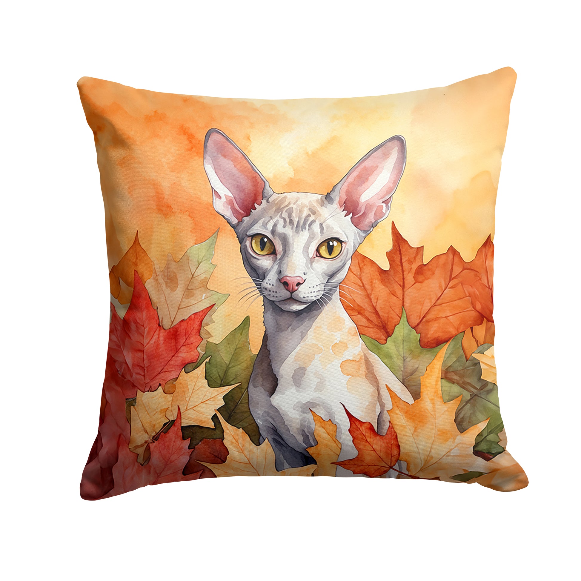 Buy this Cornish Rex Cat in Fall Leaves Throw Pillow