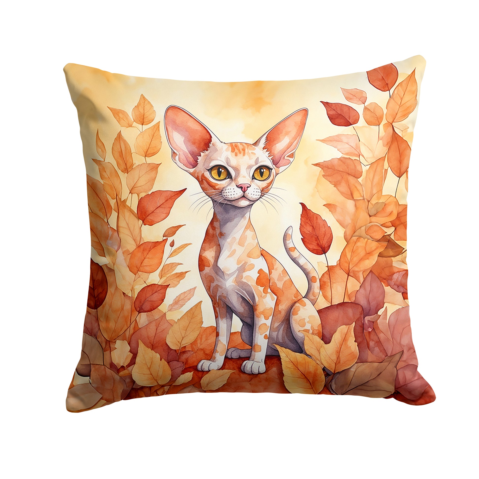 Buy this Devon Rex Cat in Fall Leaves Throw Pillow