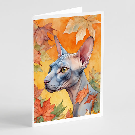 Buy this Donskoy Don Sphynx Cat in Fall Leaves Greeting Cards Pack of 8
