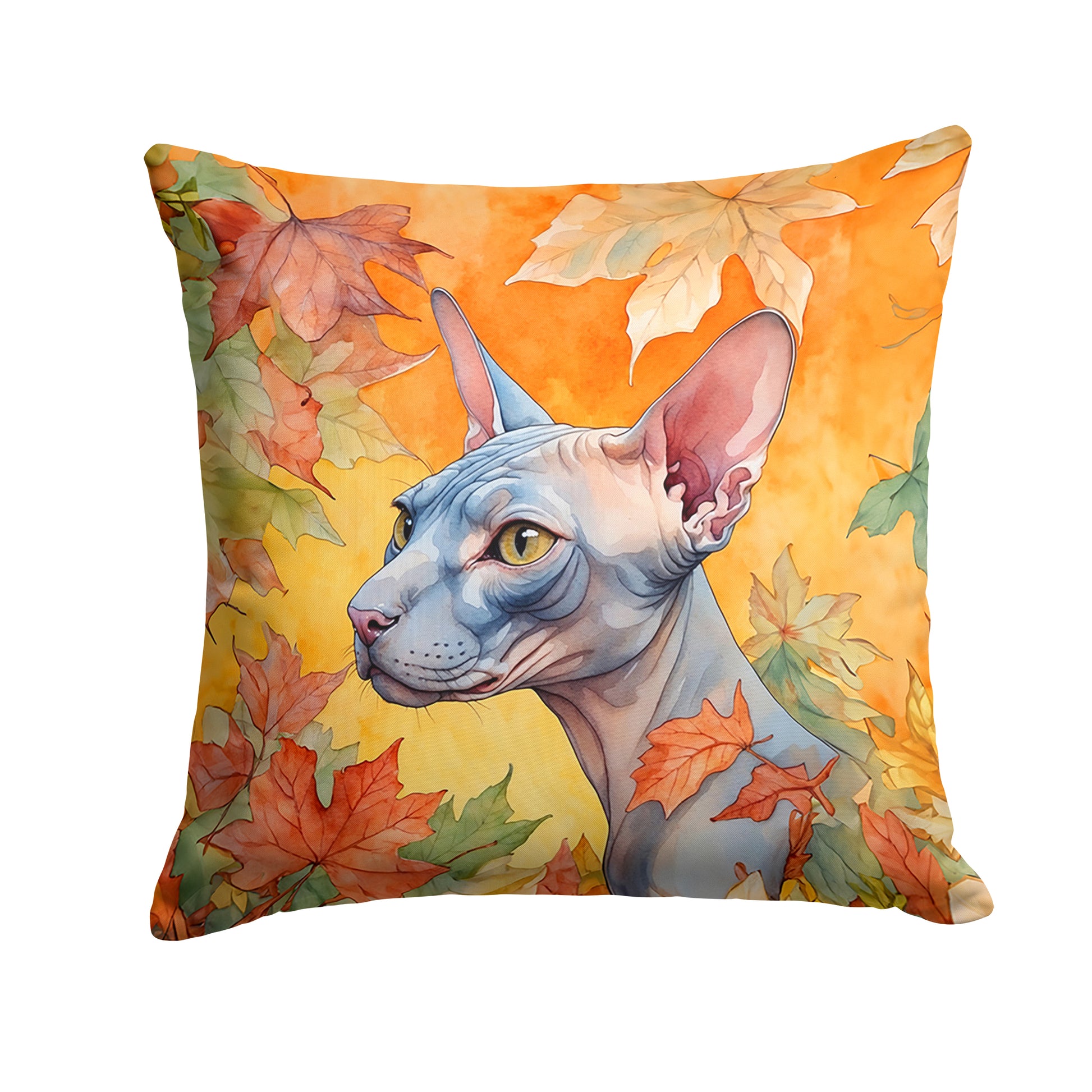 Buy this Donskoy Don Sphynx Cat in Fall Leaves Throw Pillow