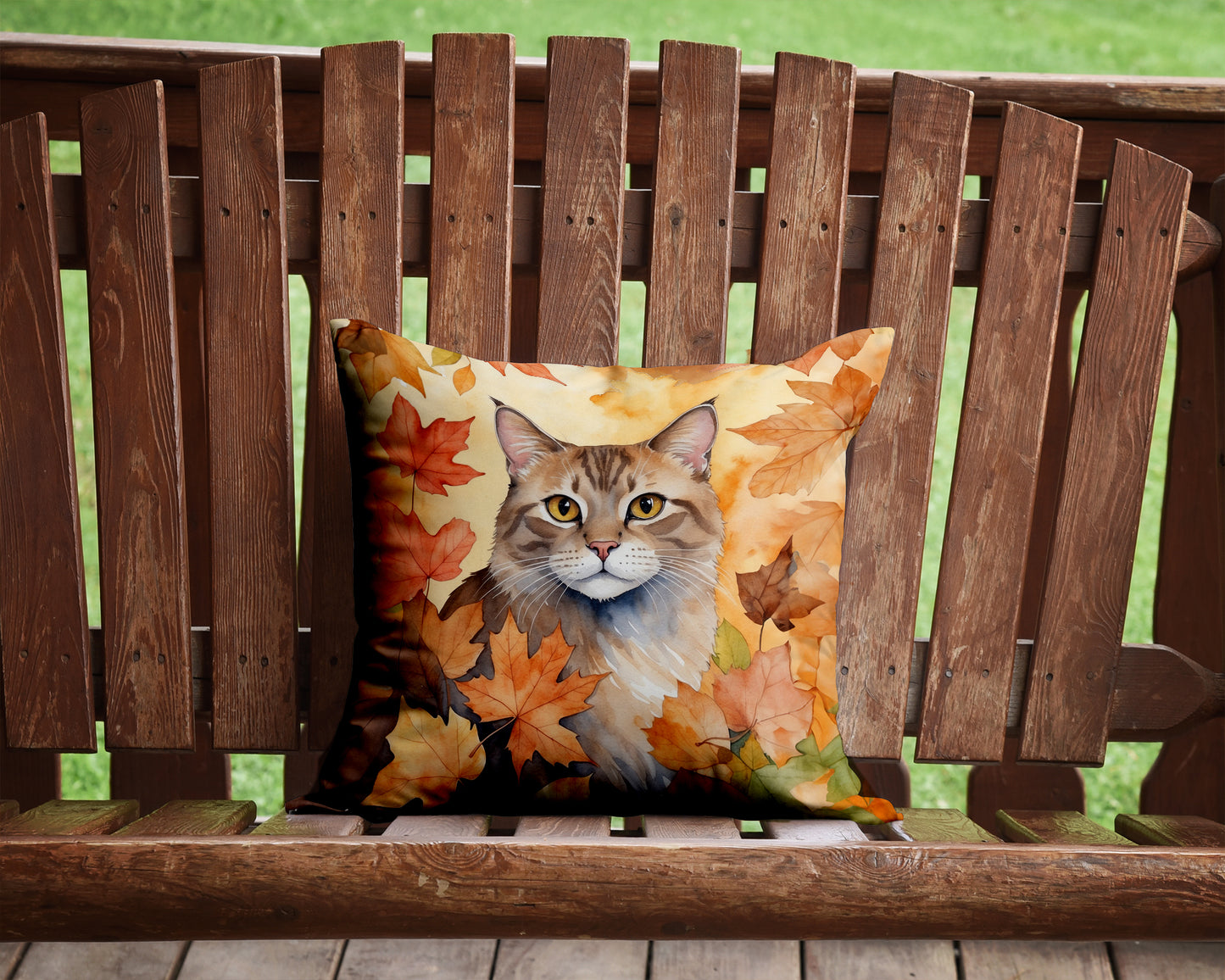 Dwelf Cat in Fall Leaves Throw Pillow