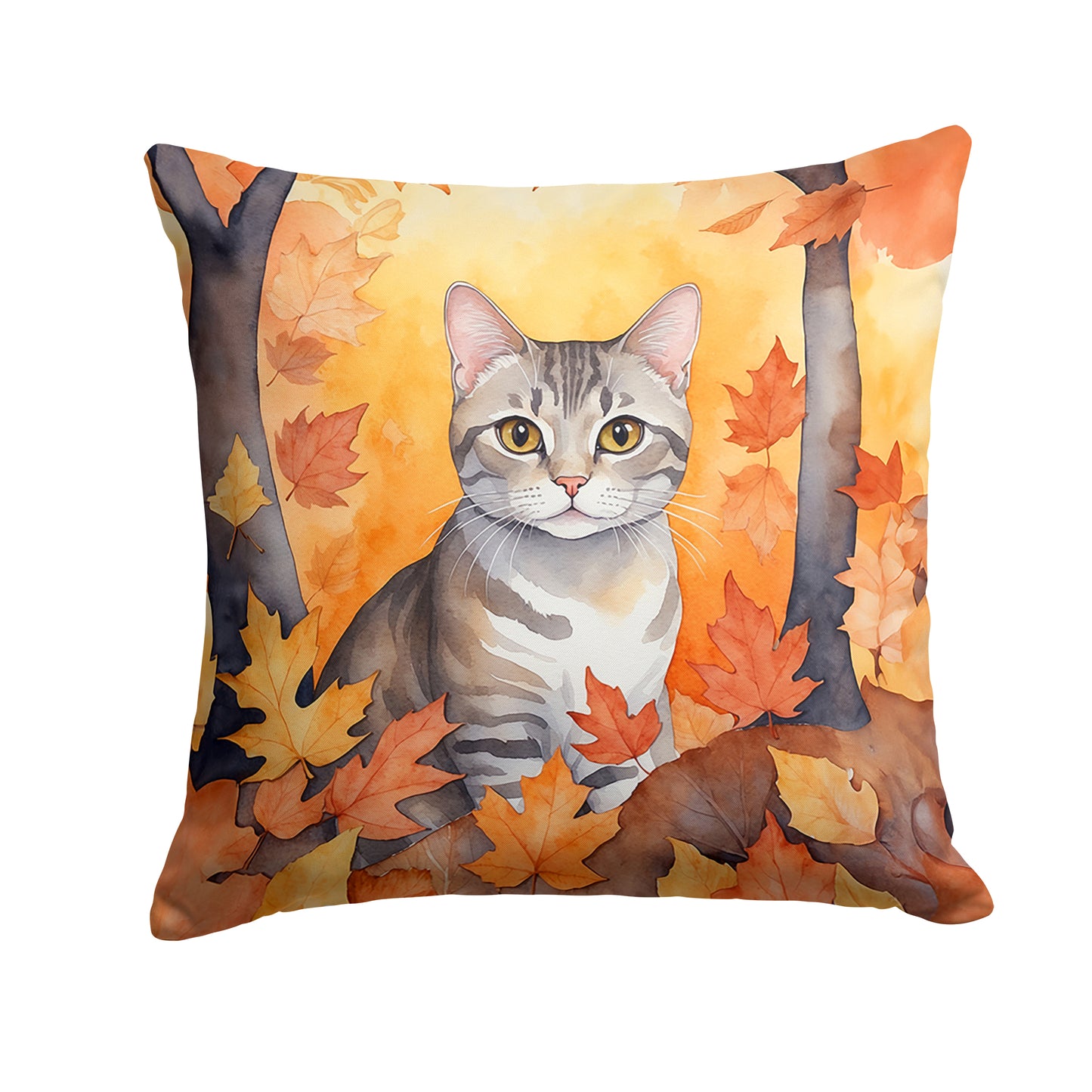 Buy this European Shorthair Cat in Fall Leaves Throw Pillow