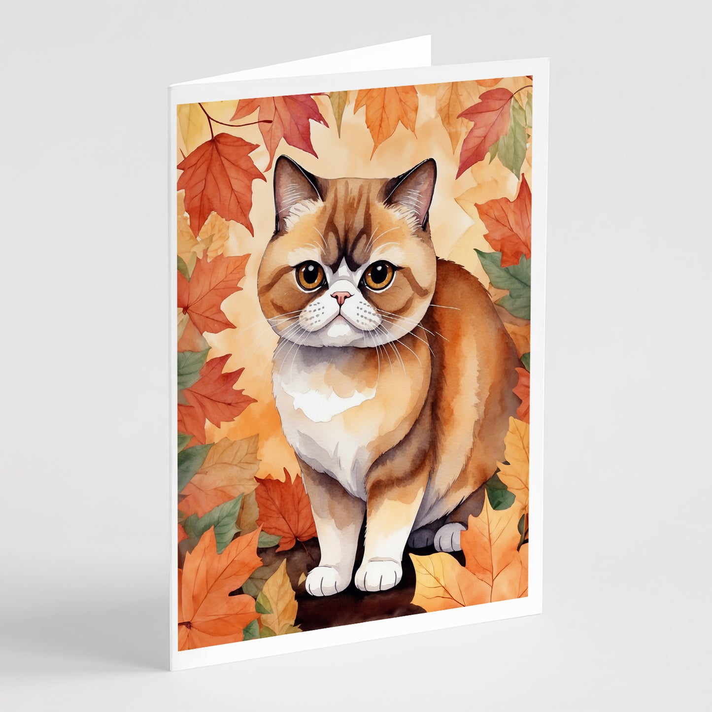 Buy this Exotic Shorthair Cat in Fall Leaves Greeting Cards Pack of 8