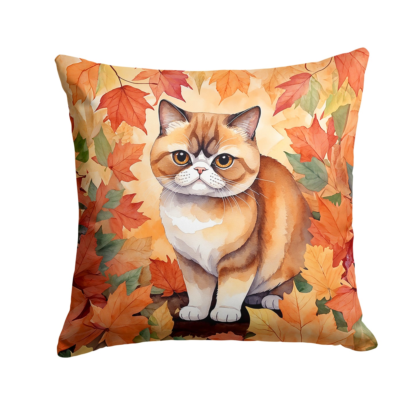 Buy this Exotic Shorthair Cat in Fall Leaves Throw Pillow