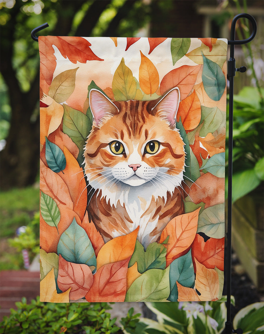 Foldex Exotic Fold Cat in Fall Leaves Garden Flag