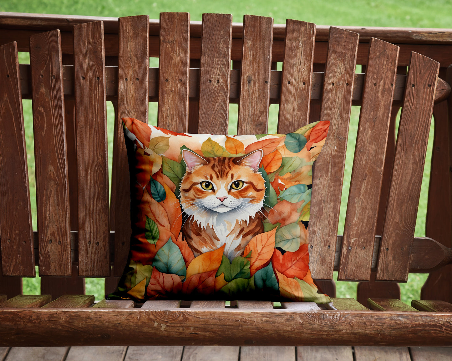 Foldex Exotic Fold Cat in Fall Leaves Throw Pillow